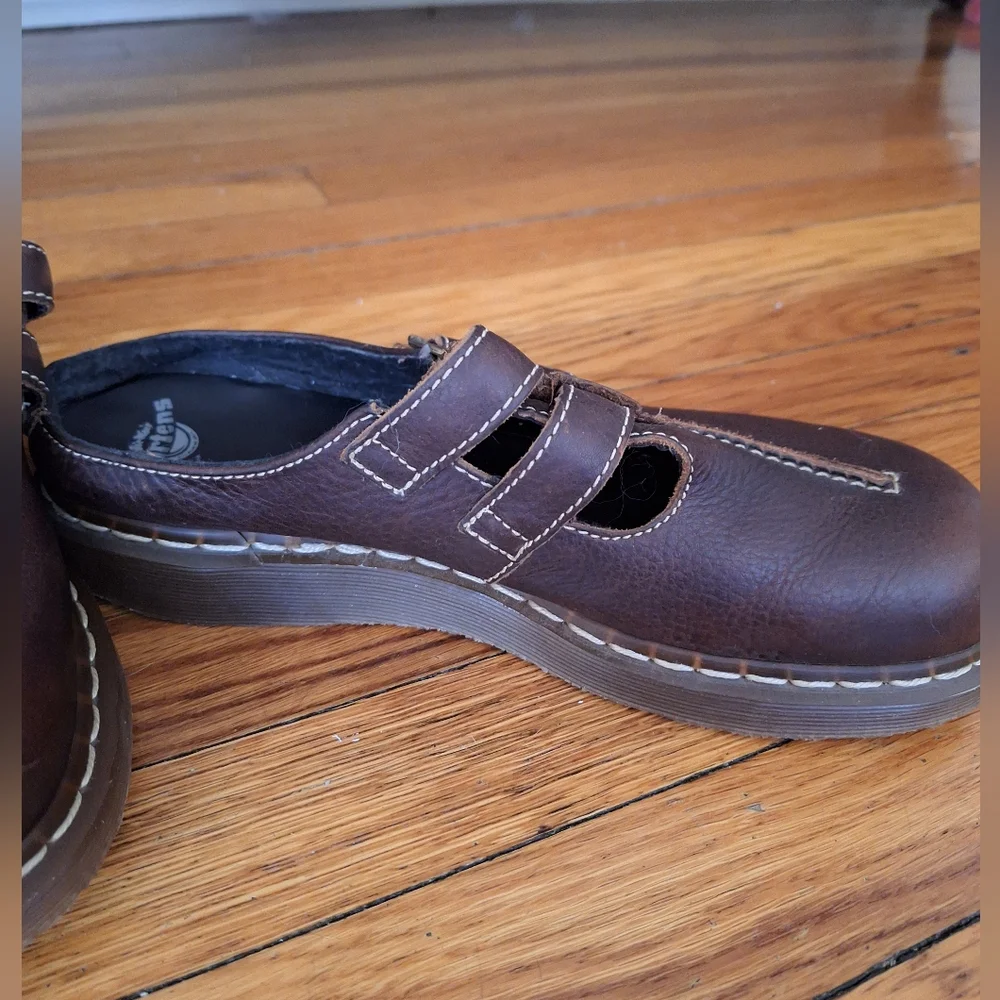 Womens Vintage Dr Martens Mary Jane Clog Brown Leather - Picture 2 of 4